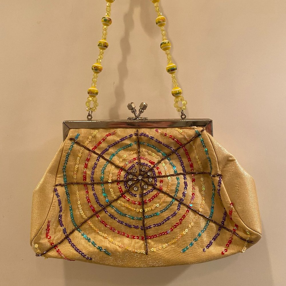 Yellow Evening bag with beads and sequins